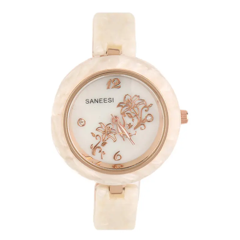 Design Flower Pattern Round Dial Quartz Bracelet Wrist Watch Gifts 1