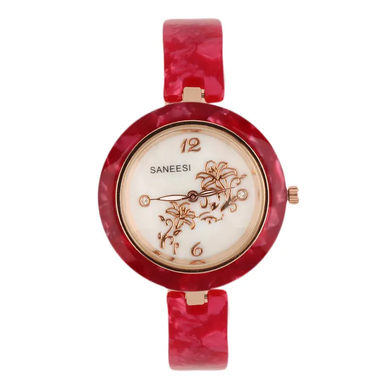 Design Flower Pattern Round Dial Quartz Bracelet Wrist Watch Gifts 2