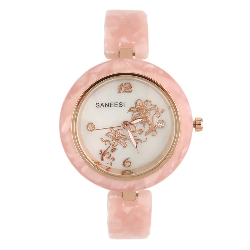 Design Flower Pattern Round Dial Quartz Bracelet Wrist Watch Gifts 3