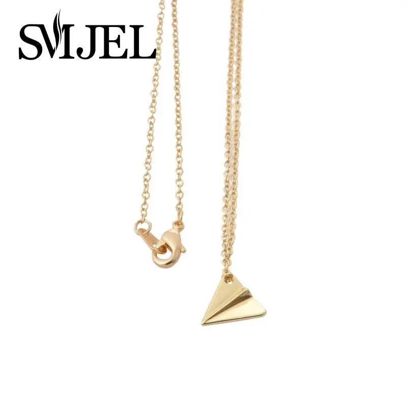 Design Gold Plated Paper Origami Plane Necklace Simple Statet Necklaces Birthday Gifts N011 1