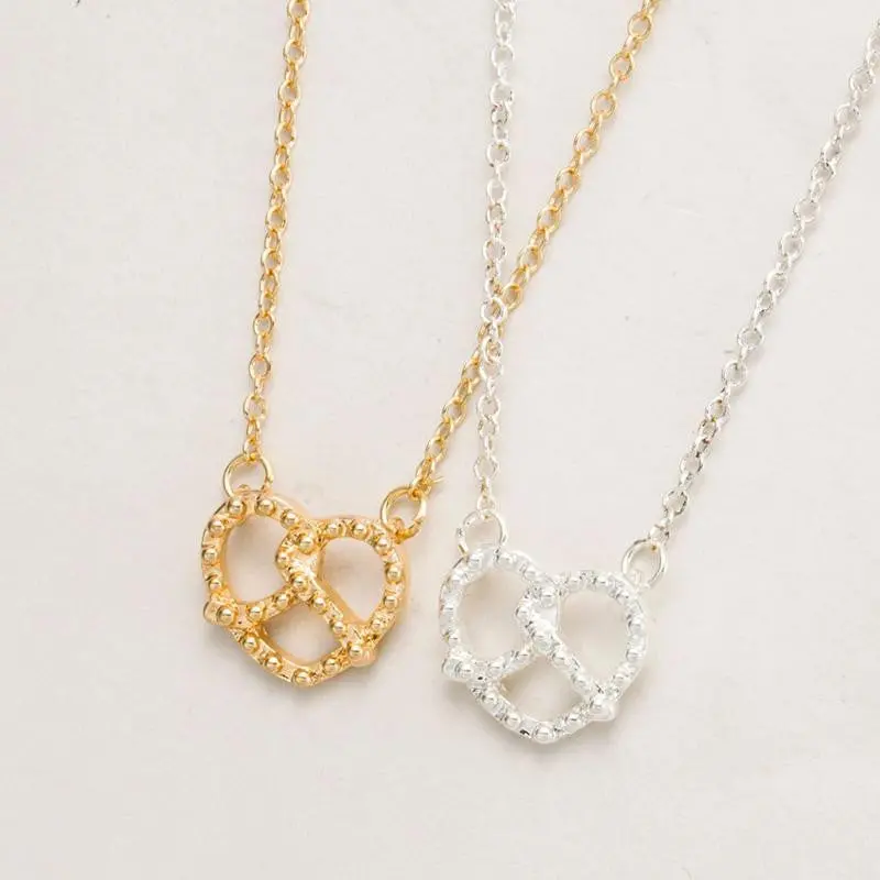 Design Jewelry Gold Plated Tiny Pretzel Heart Necklaces 30Pcs-N040 1