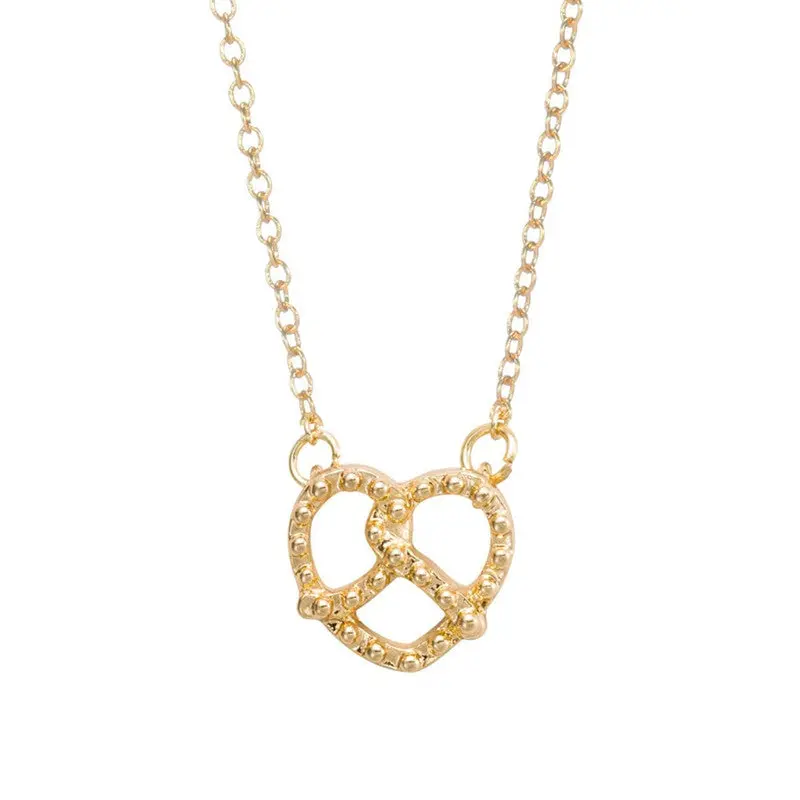 Design Jewelry Gold Plated Tiny Pretzel Heart Necklaces 30Pcs-N040 2