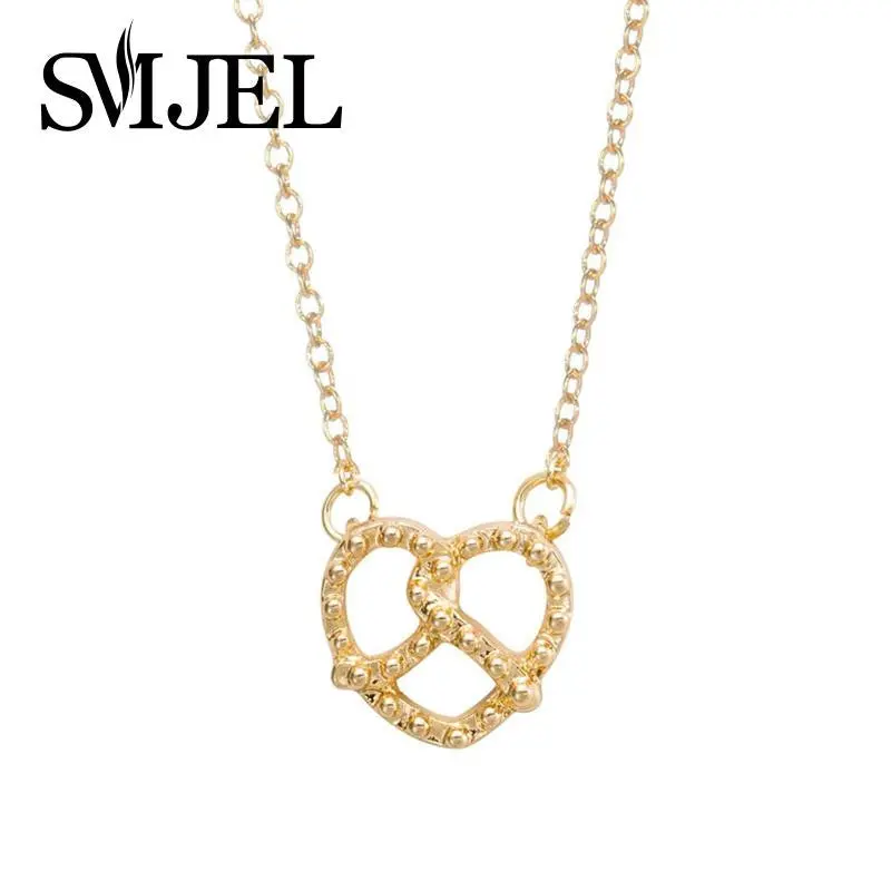 Design Jewelry Gold Tiny Pretzel Heart Necklaces Cute Love Heart Pendants Her N040 1