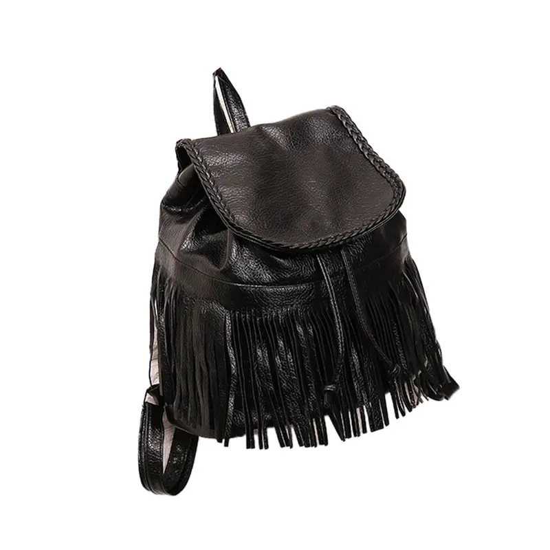 Design Pu Leather Women Backpack Casual School Bags For Teenagers Girls Back Packs Tassel Bolsa 1