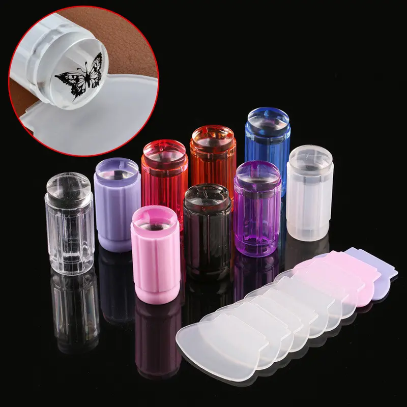 Design Pure Clear Jelly Silicone Nail Art Stamper Scraper With Cap Transparent 2.8Cm Nail Stamp Stamping Icure Tools 1