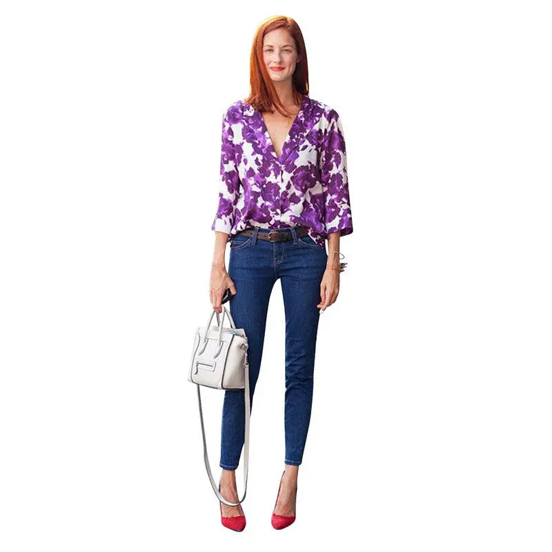 Design Women Fashion Blouse Feminine Flower Printed Top Loose Women Shirt 1