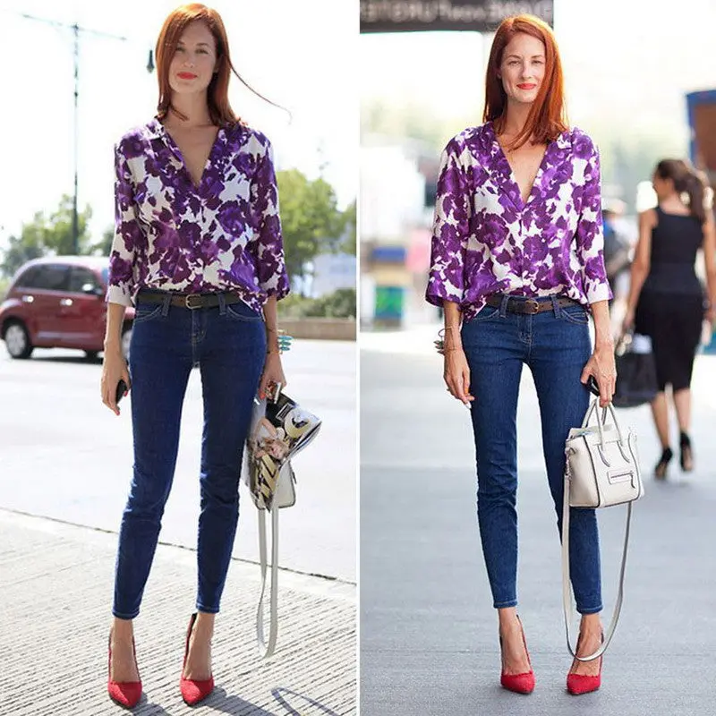 Design Women Fashion Blouse Feminine Flower Printed Top Loose Women Shirt 2