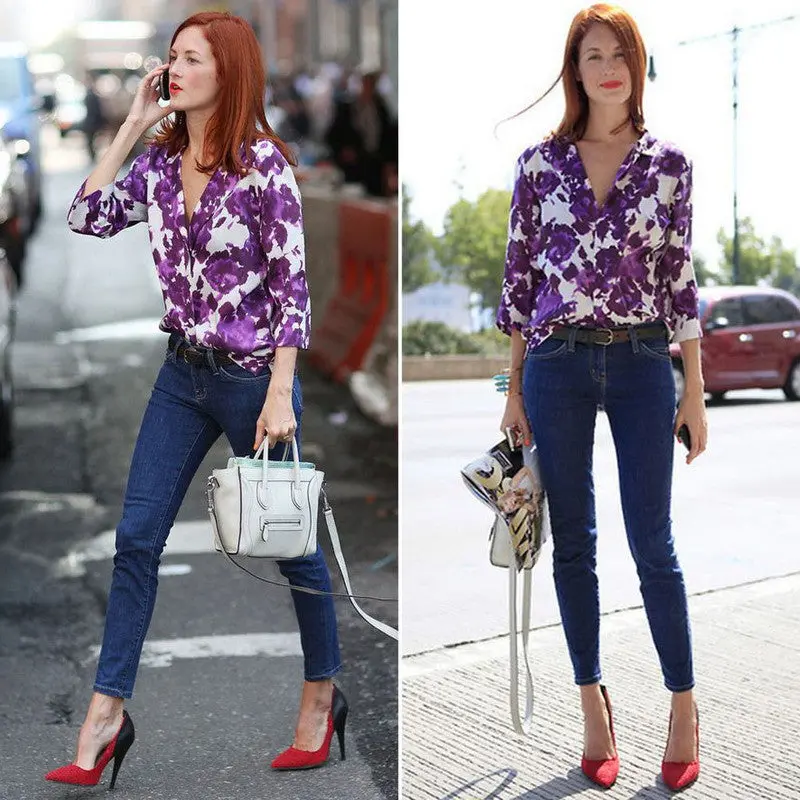 Design Women Fashion Blouse Feminine Flower Printed Top Loose Women Shirt 3