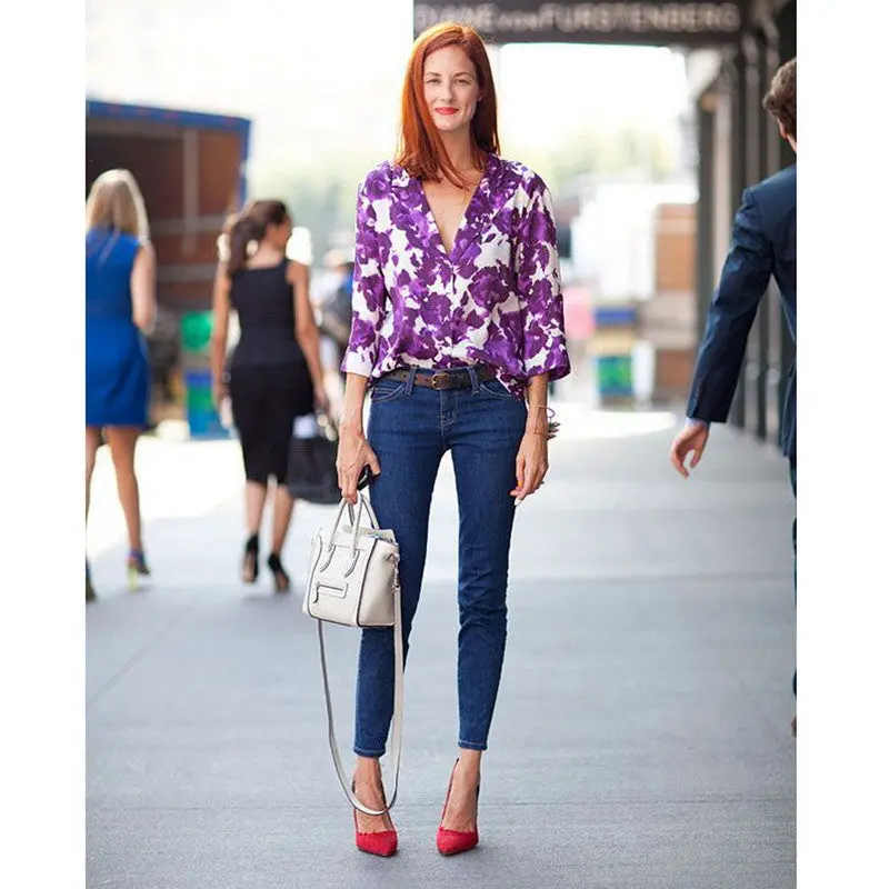 Design Women Fashion Blouse Feminine Flower Printed Top Loose Women Shirt 4