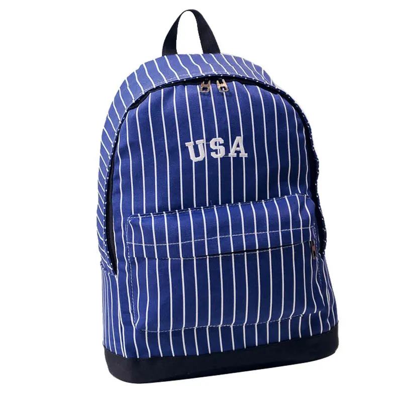 Design Women Men Boys Girls Stripe Double-Shoulder Canvas Backpack Schoolbag 2