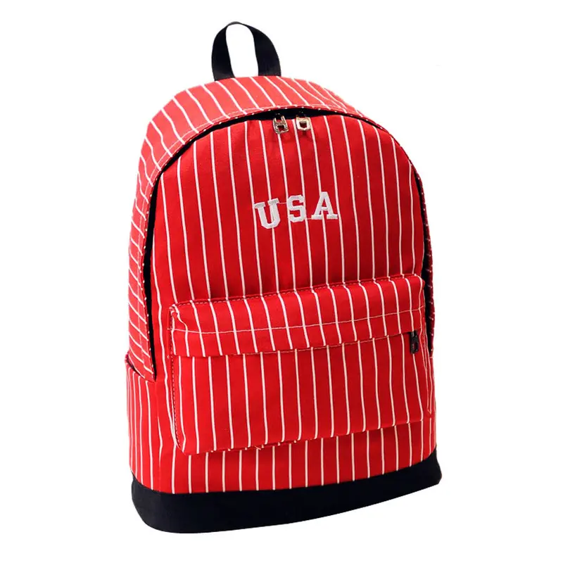 Design Women Men Boys Girls Stripe Double-Shoulder Canvas Backpack Schoolbag 3