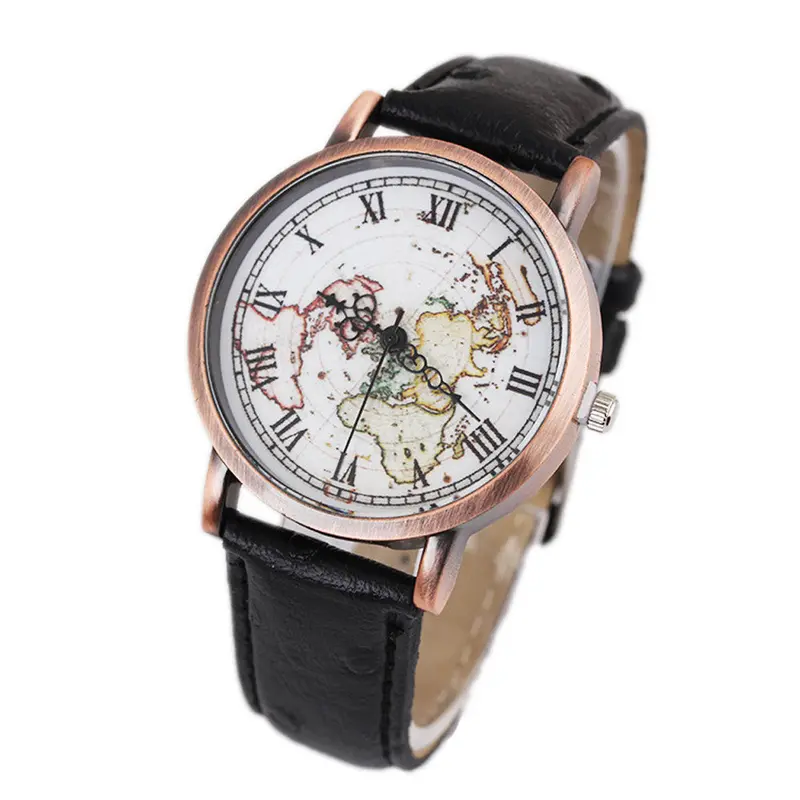 Design Women Men Reloj Mujer Rhinestone Relogio World Map Printed Watches Quartz Dress Watch Vintage Lady Dress Reloj 1