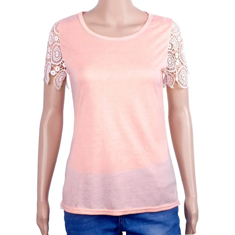Design Women Top Short Sleeve Casual Tops T-Shirt Lace 1