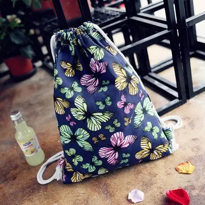 Design Womens Butterfly Canvas Backpack Drawstring Backpack Printing Mochila Feminina 1
