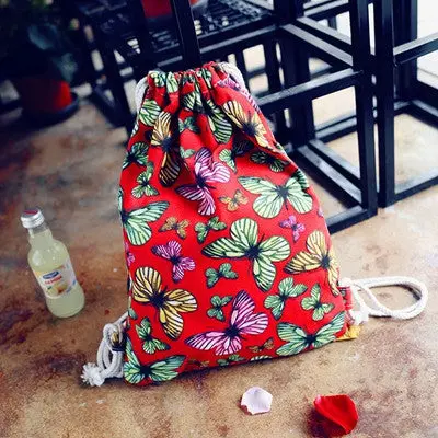Design Womens Butterfly Canvas Backpack Drawstring Backpack Printing Mochila Feminina 2