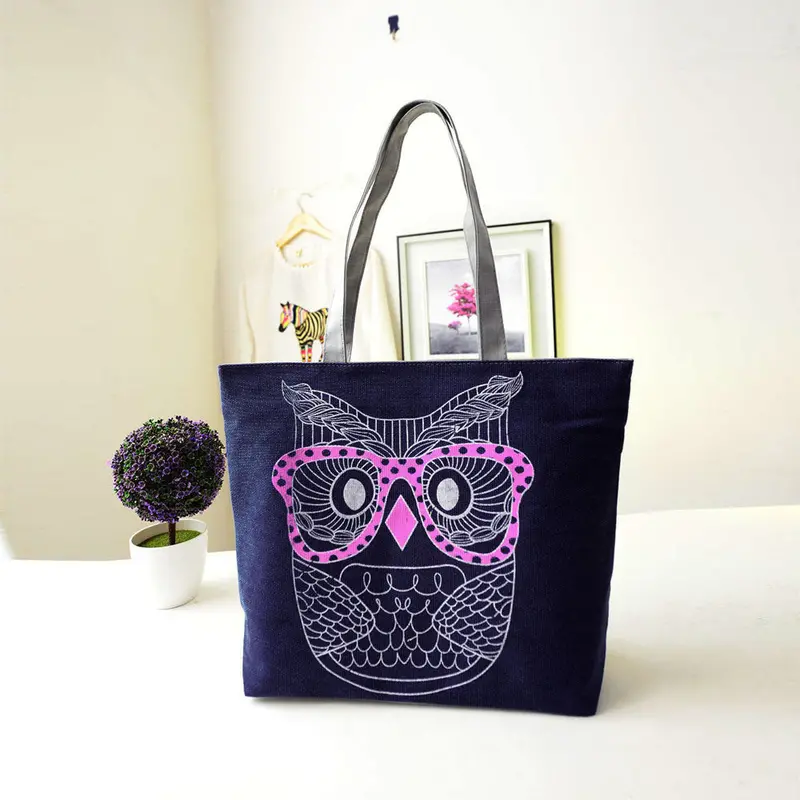 Designer Handbags Lady Owl Print Shopping Shoulder Canvas Bag Tote Purse Bolsos Femenina 1