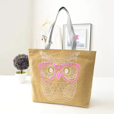 Designer Handbags Lady Owl Print Shopping Shoulder Canvas Bag Tote Purse Bolsos Femenina 2