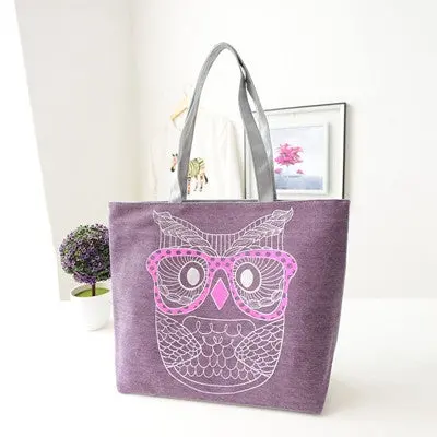 Designer Handbags Lady Owl Print Shopping Shoulder Canvas Bag Tote Purse Bolsos Femenina 3