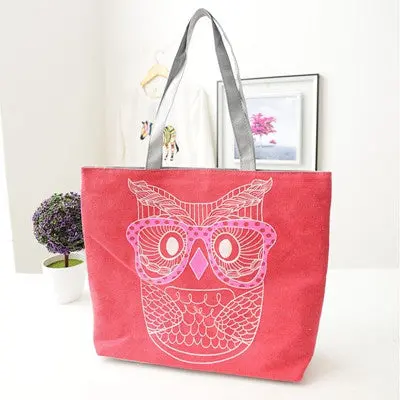 Designer Handbags Lady Owl Print Shopping Shoulder Canvas Bag Tote Purse Bolsos Femenina 4