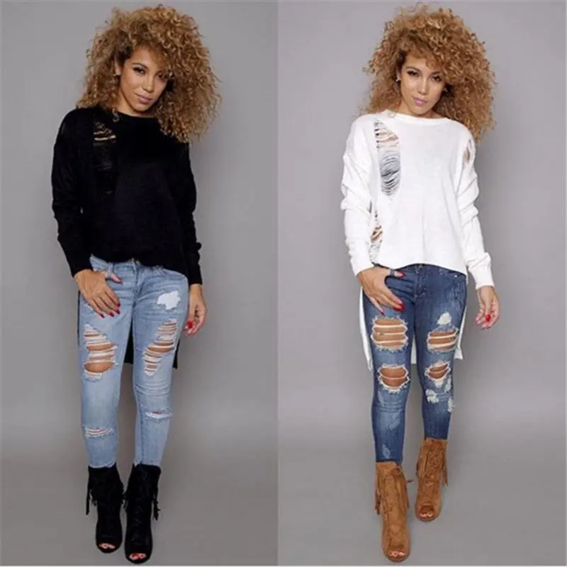 Destroyed Sweaters Knitted Tassel Women Sweaters And Pullovers Long Sleeve Asymmetrical Womens Sweaters 1