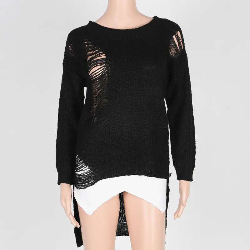 Destroyed Sweaters Knitted Tassel Women Sweaters And Pullovers Long Sleeve Asymmetrical Womens Sweaters 4
