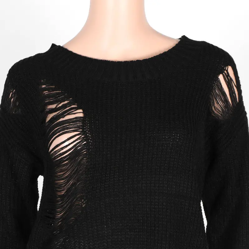 Destroyed Sweaters Knitted Tassel Women Sweaters And Pullovers Long Sleeve Asymmetrical Womens Sweaters 6