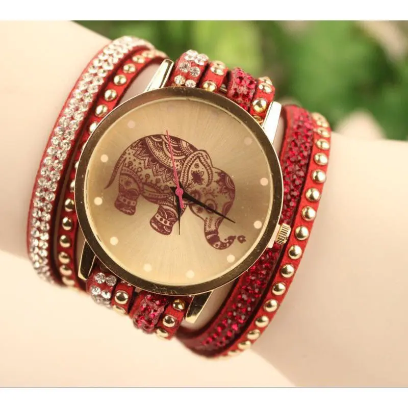 Diamond Bracelet Watch Ladies Watches Elephant Women Watch Pu Leather Elegent Luxury Quartz Wristwatches Girls Dress Clocks 1