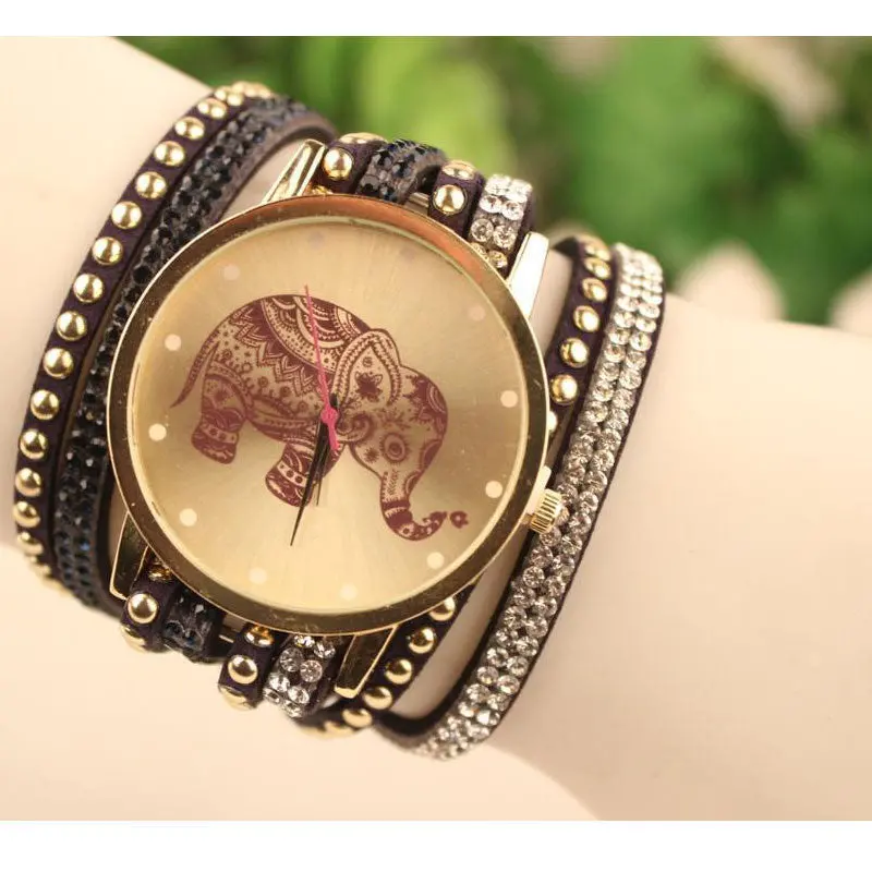 Diamond Bracelet Watch Ladies Watches Elephant Women Watch Pu Leather Elegent Luxury Quartz Wristwatches Girls Dress Clocks 3