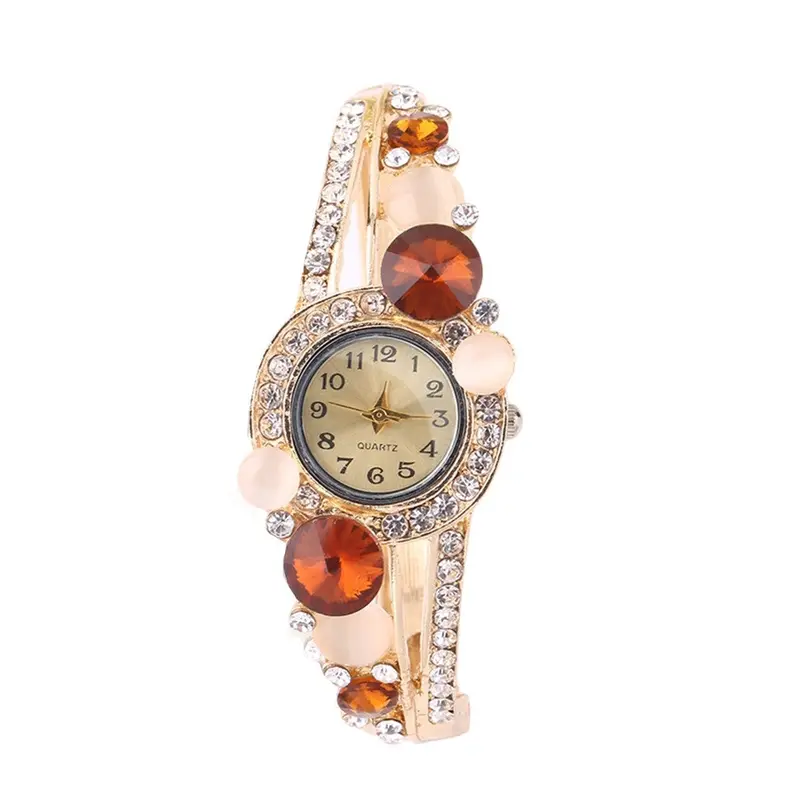 Diamond Platedbracelet Lady Quartz Wrist Watches 6 Color Optional Brownblueredmulticolorwhitepurple 1