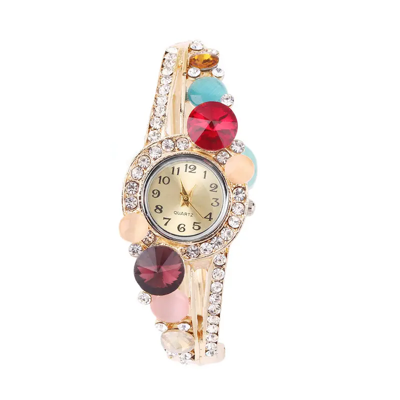 Diamond Platedbracelet Lady Quartz Wrist Watches 6 Color Optional Brownblueredmulticolorwhitepurple 4