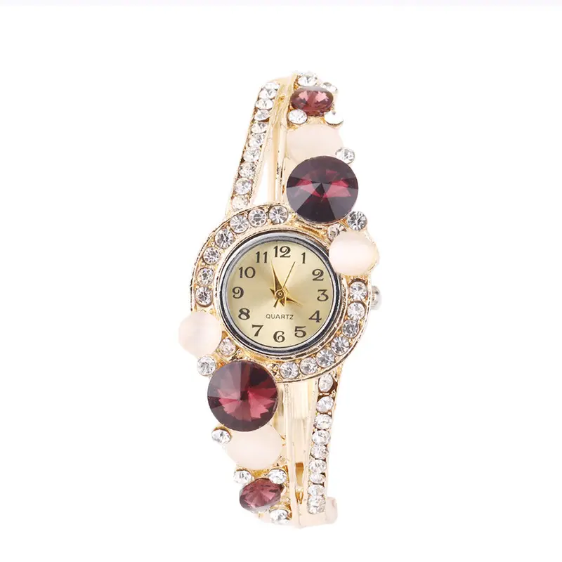 Diamond Platedbracelet Lady Quartz Wrist Watches 6 Color Optional Brownblueredmulticolorwhitepurple 6