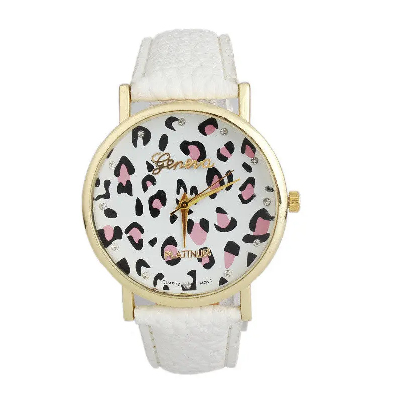 Diamond Women Clock Leopard Printing Pattern Watches Leather Quartz Dial Women Beauty Dress Quartz Wristwatch Hours Promotions 3