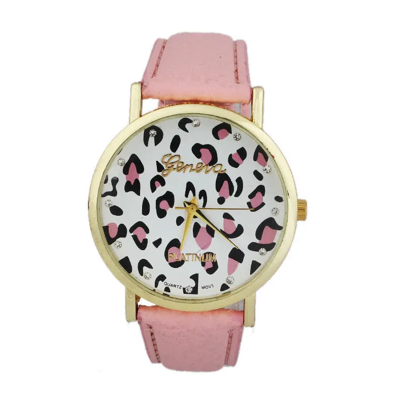 Diamond Women Clock Leopard Printing Pattern Watches Leather Quartz Dial Women Beauty Dress Quartz Wristwatch Hours Promotions 4