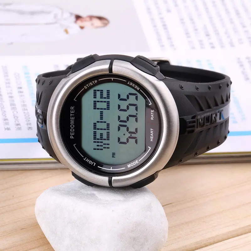 Digital 3D Pedometer Calories Counter Pulsometer Heart Rate Monitor Led Sport Watch 2