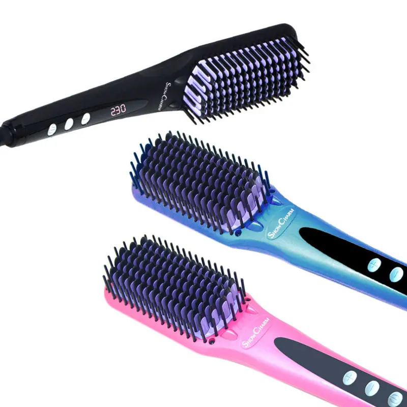 Digital Electric Ion Hair Straightener Brush Comb With Lcd Display Detangling Straightening Irons Hair Brush Euusuk Plug 1