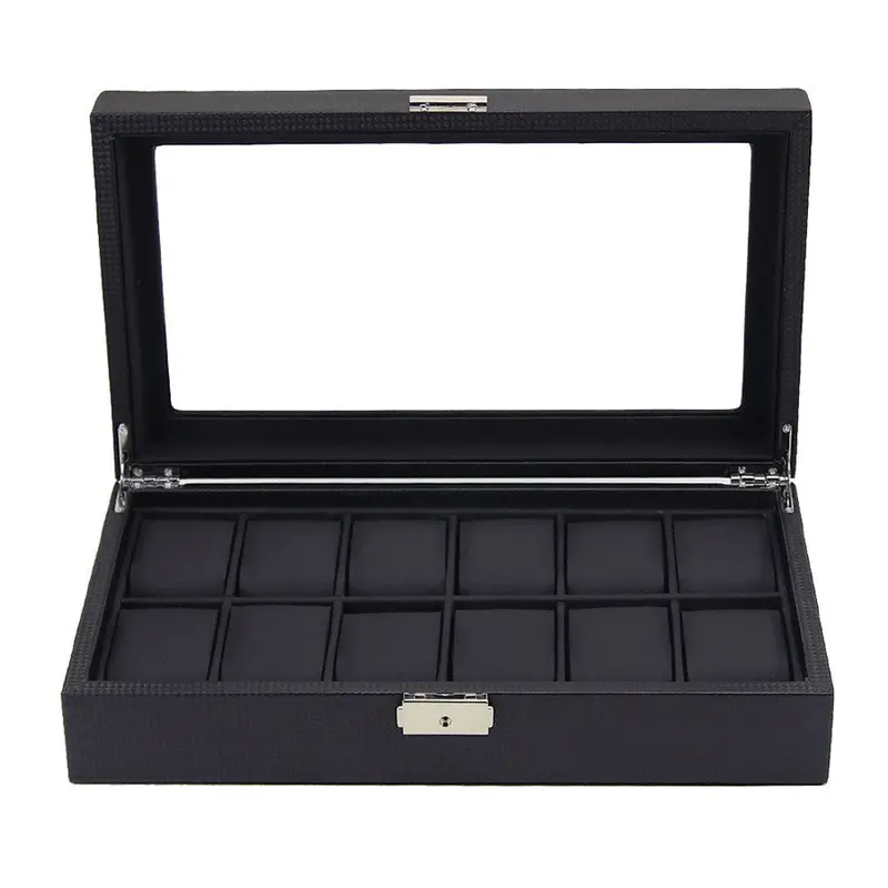 Display Leather Case Top Glass Jewelry Organizesr Storage Boxes Men Women Fast Shipping Feida 1