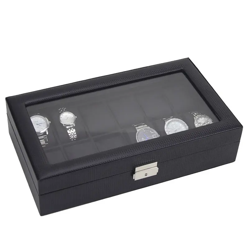 Display Leather Case Top Glass Jewelry Organizesr Storage Boxes Men Women Fast Shipping Feida 2