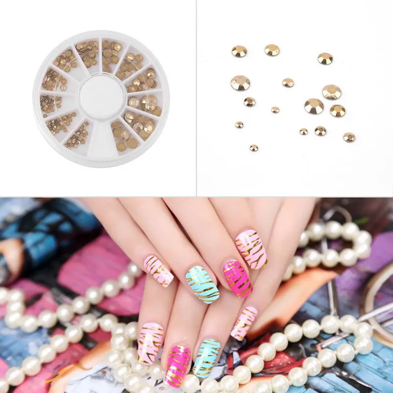 Diy 3D Icure Acrylic Nail Art Decoration Gold Glitter Rhinestones Wheel 1