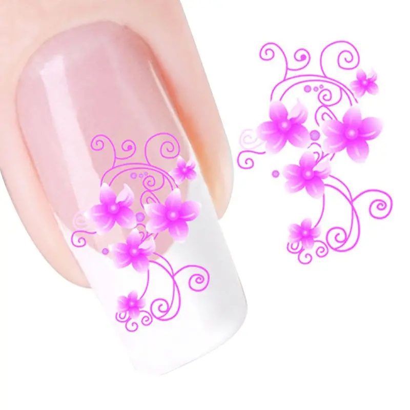 Diy Pink Flower Water Transfer Slide Decal Sticker Nail Art Tips To Decoration 1