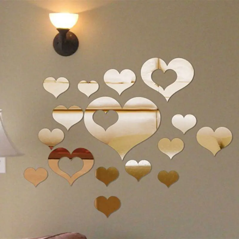 Diy Romantic Decorative Mirror Hearts Decoration Plastic Home Room 3D Wall Stickers 81645 1