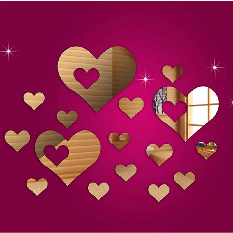 Diy Romantic Decorative Mirror Hearts Decoration Plastic Home Room 3D Wall Stickers 81645 2