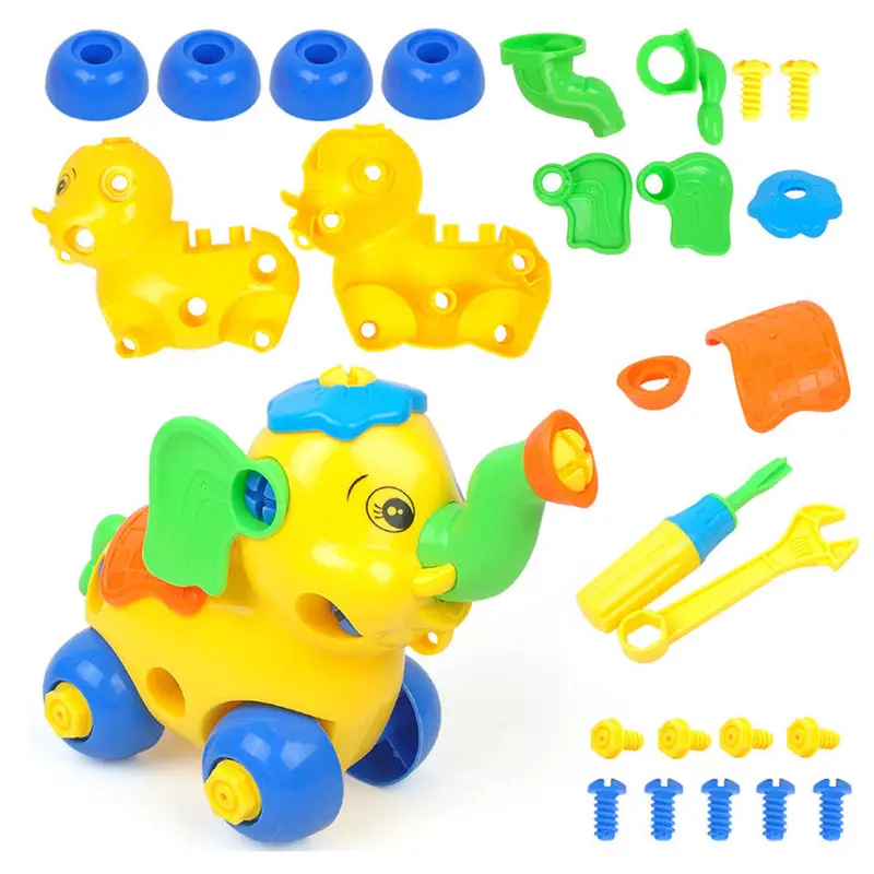 Diy Toys Elephant Car Plastic Building Blocks Disassembling Model Tool Clamp Screwdriver Educational Toys For Children 1