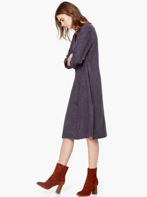 Dobby Side Slit Shirt Dress Women Stand Collar Roll Up Long Sleeve Split Midi Dresses Jacquard 3