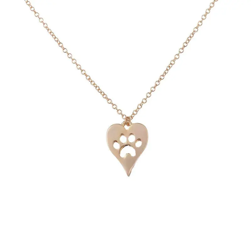 Dog Paw Print Heart Necklace Animal Pet Puppy Palm Pug Pendants Necklaces Party Gifts N214 1