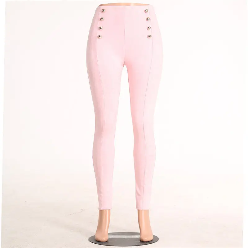 Double-Breasted Faux Suede Trousers – High-Waist Leather-Look Pants with Side Zippers