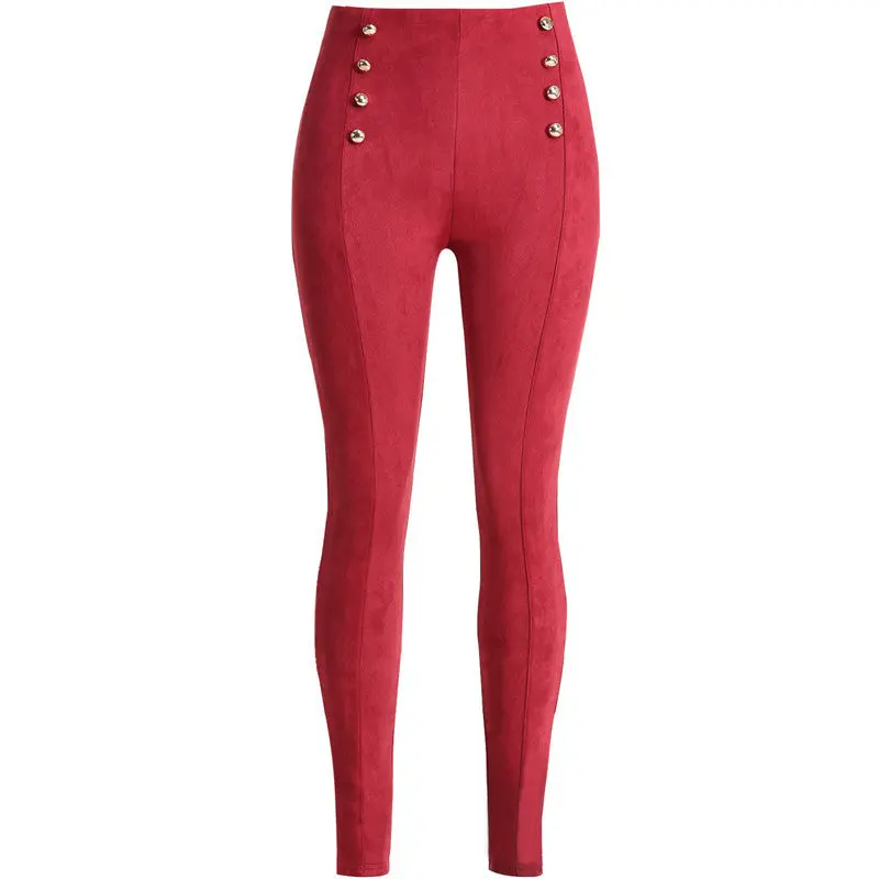 Double-Breasted Faux Suede Trousers – High-Waist Leather-Look Pants with Side Zippers