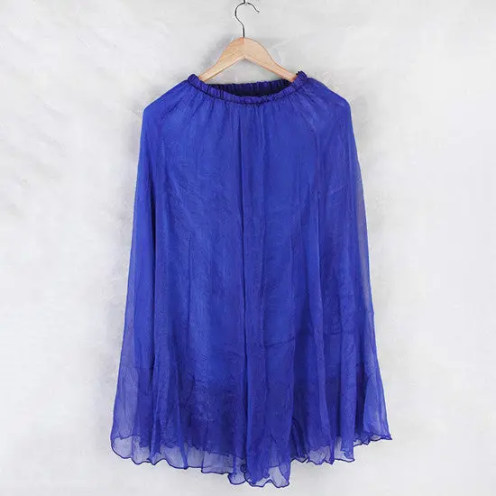 Double Layer Chiffon Pleated Retro Elastic Waist Skirt 1
