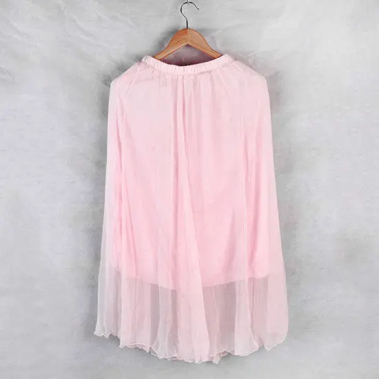 Double Layer Chiffon Pleated Retro Elastic Waist Skirt 4