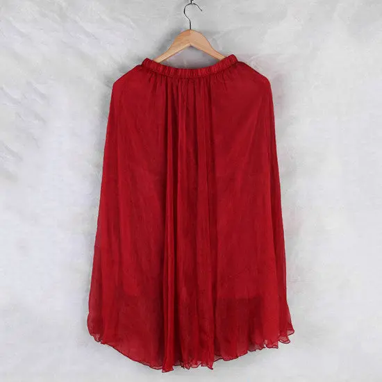 Double Layer Chiffon Pleated Retro Elastic Waist Skirt 6