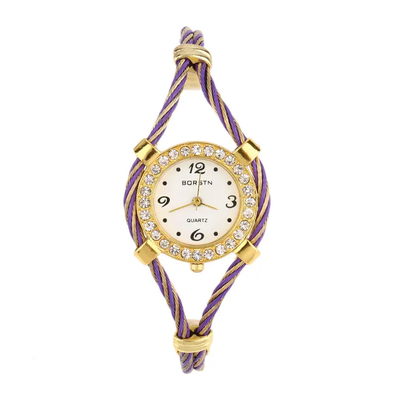 Double Steel Bracelet Watch Round Diallady Watch Rhinestone Watch 1